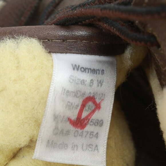 LL Bean Brown Leather Shearling Lined Mid Calf Duck Boots Round Toe Size 8 Wide - Picture 8 of 10